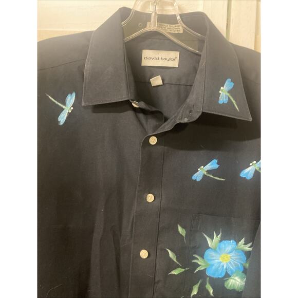 VTG Men's Hand-Painted Button Down Shirt David Taylor Dragonflies 16.5 34/35 - Picture 3 of 9